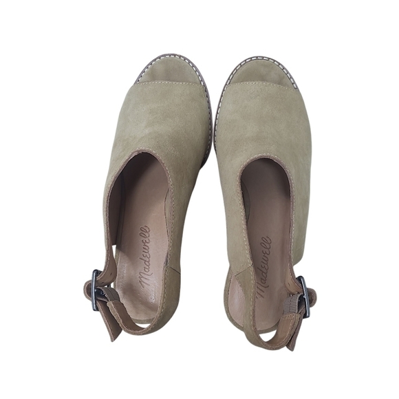 Madewell Cary Genuine Suede Leather  Sling Back Peep Toe Block Heel Sandals 7.5 - Picture 6 of 11
